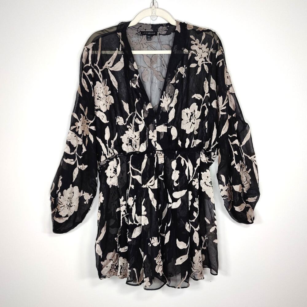 Sheer Burnout‎ Floral Blouse Tunic Black Romantic 14/16 Boho Chic